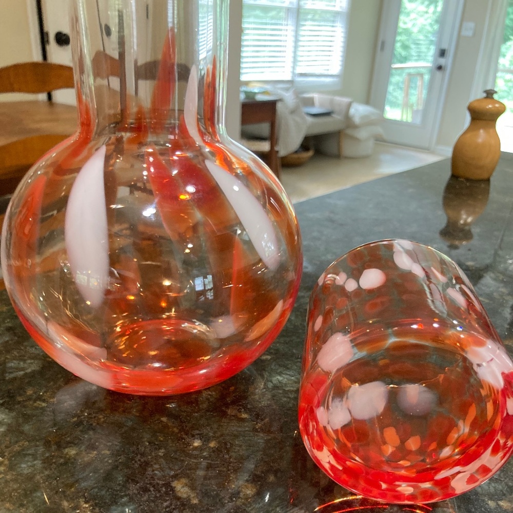 Vintage mid-century modern glass tumble up/bedside or writer's carafe set